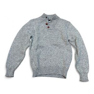 Northern Isles Grey Sweater with button collar, leather buttons